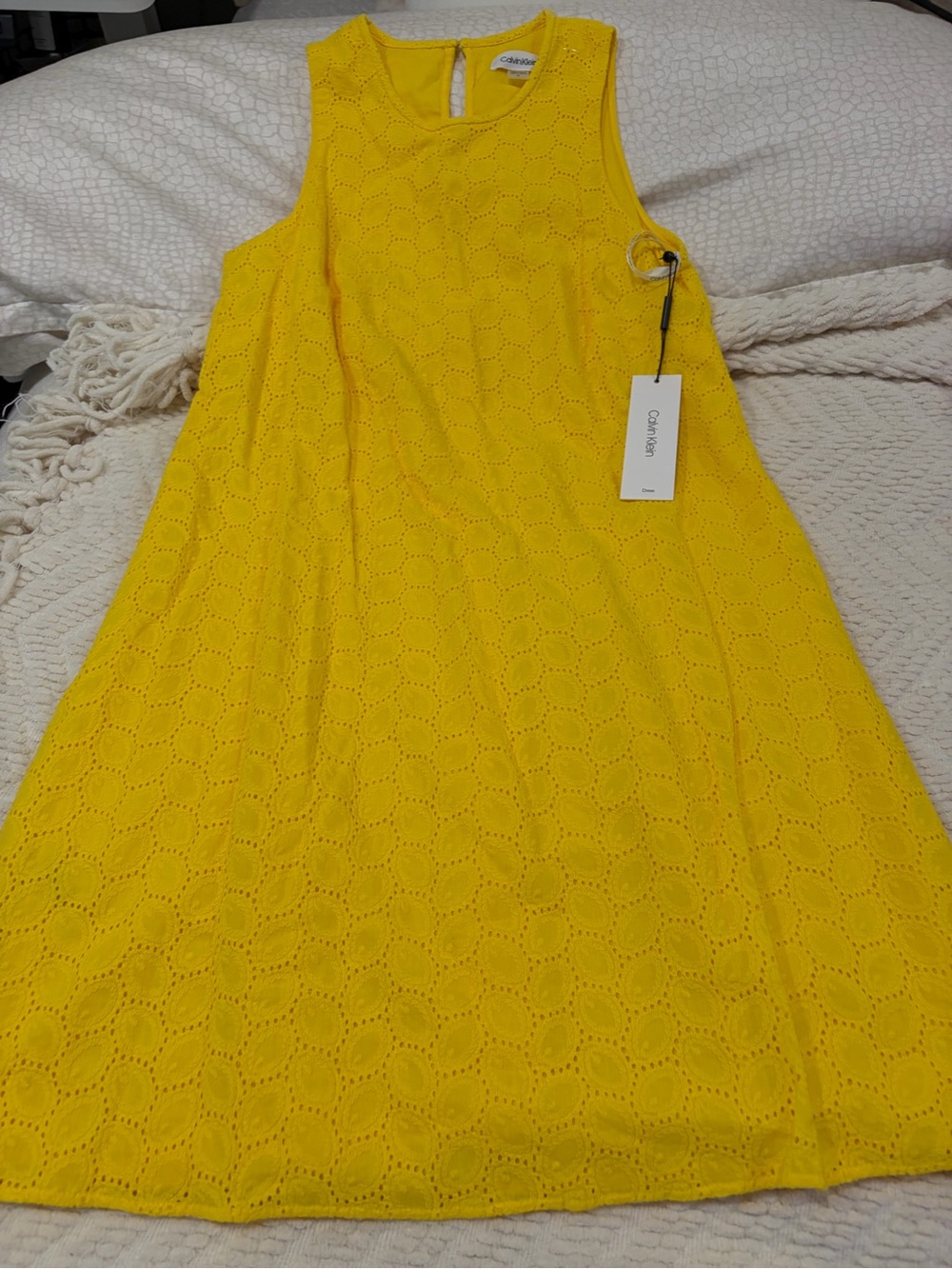Calvin Klein Yellow Eyelet Mini Dress